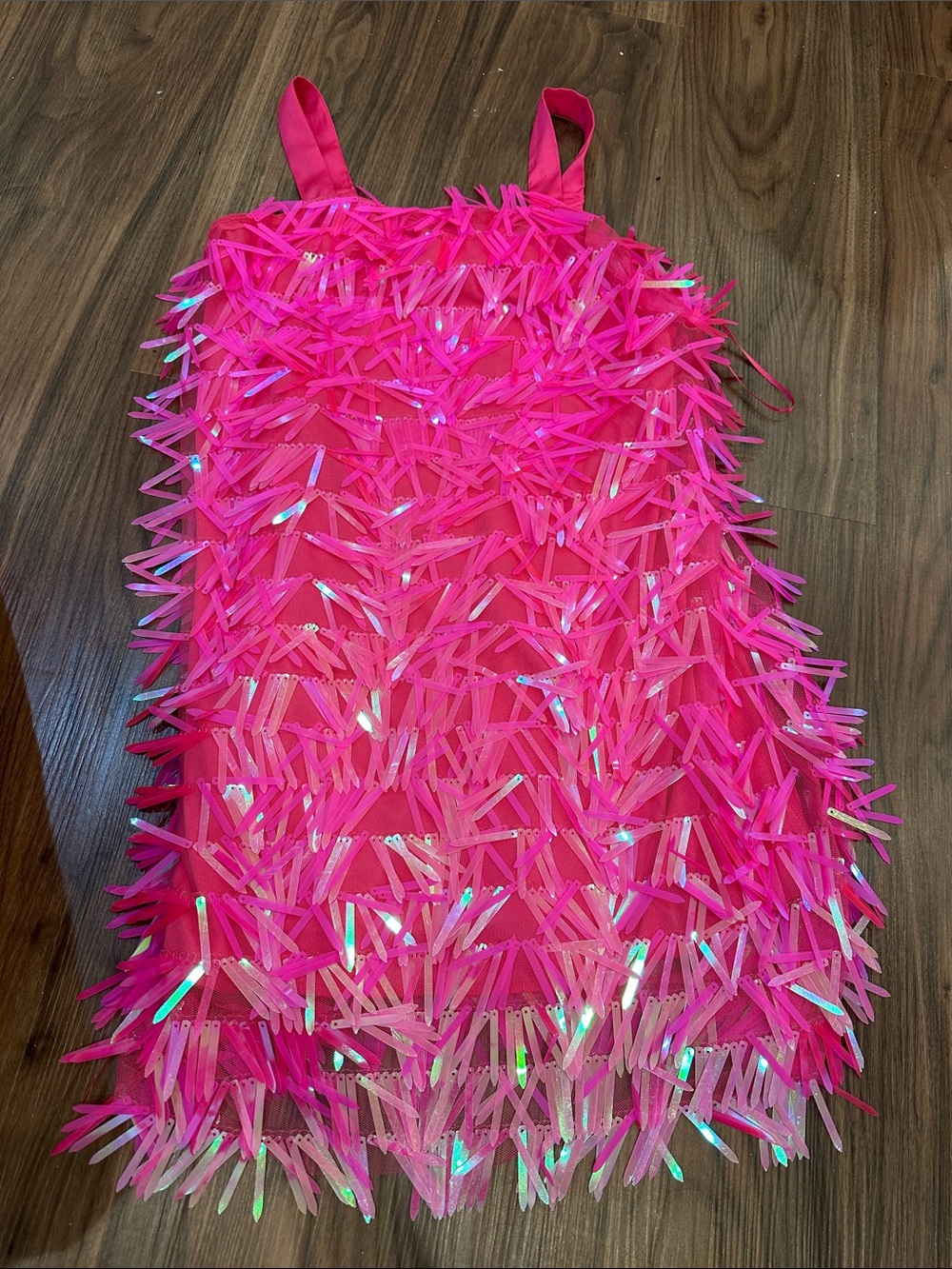 Allison + Kelly pink sequin like fringe dress with straps size 12